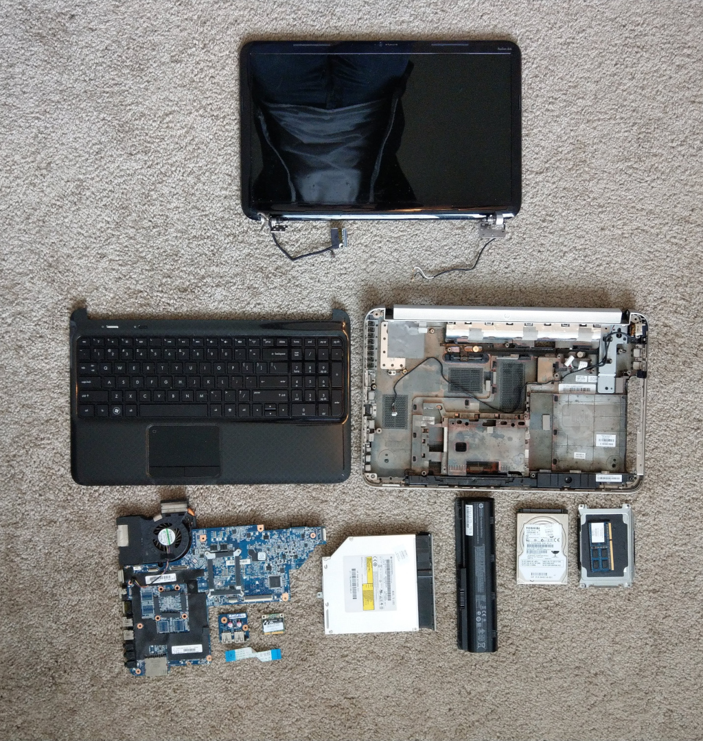 One laptop, gutted for parts